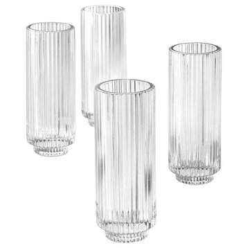 Tall Clear Ribbed Glass Votive Holder, Set of 4