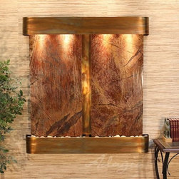Aspen Falls Wall Fountains with Rustic Copper and Rainforest Marble - Indoor Fountains
