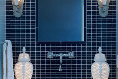 Bathroom - eclectic bathroom idea in Other with a vessel sink