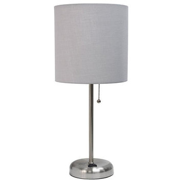 Limelights  Stick Lamp with Charging Outlet & Fabric Shade, Gray