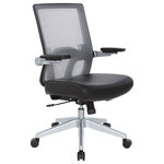 Office Star Products - Manager's Chair With Breathable Back, Black Bonded Leather Seat and Silver Base - Whether you have a day filled with meetings, or working to beat a deadline, the Space Seating Fully Adjustable Office Chair provides not only professional style but also sophisticated support for all-day comfort. The black vertical mesh back with height adjustable lumbar support keeps you cool and helps prevent back fatigue. The 3-Way PU padded cantilever flip arms ensure flexibility and allow for support to take pressure off of your shoulders and neck. The densely padded woven fabric seat keeps you comfortable through-out the day. Features such as one-touch pneumatic seat height adjustment and 2-to-1 Synchro tilt control with adjustable tilt tension and seat slider easily accommodates your individual preferences. Set upon a durable black nylon base with oversized dual wheel carpet casters that deliver easy mobility. TAA Compliance, and coverage with an impressive warranty for 5 years on all component parts, and 2 years on foam and fabric, give added assurance to the quality of your purchase.