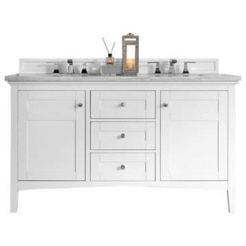 60 Inch Double Sink Bathroom Vanity, White, Choice of Top, Transitional, Outlets