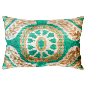 Pasargad Silk Velvet Ikat Pillow- 15"x24"