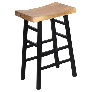 The Urban Port Wooden Saddle Seat 30" Barstool With Ladder Base, Brown and B