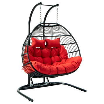 Leisuremod Wicker 2 Person Double Folding Hanging Egg Swing Chair Escf52R