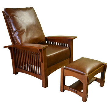Craftsman / Mission Morris Chair and Ottoman Set, Chestnut