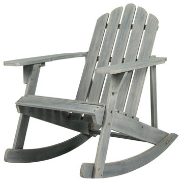 Kiawah Outdoor Patio Classic Acacia Wood Adirondack Rocking Chair, Gray