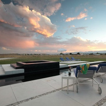 Classy, Modern Lap Pool & All Tile Raised Spa
