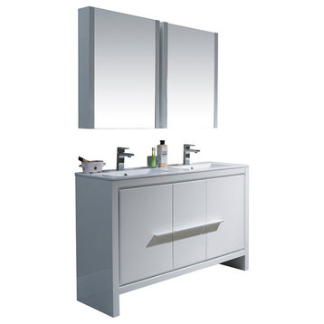 Milan 60" Double Vanity Set With Medicine Cabinets, Glossy White
