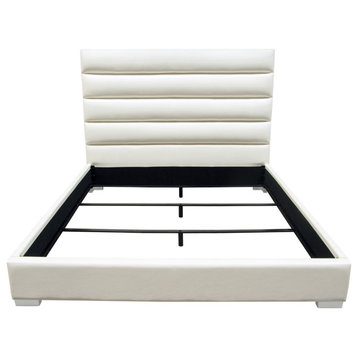 Bardot Channel Tufted Eastern King Bed in White Leatherette