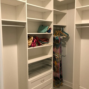 Drawers, baskets and shelves with flanking long hang