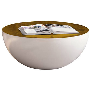 Modern Style Round Drum Coffee Table Bowl-Shaped Small Accent Table, White (Hollow Interior Design)