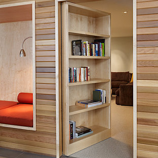 Design ideas for a rustic home cinema in Seattle.