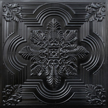 24"x24" D206 PVC Faux Tin Ceiling Tiles, Fire Rated, Set of 6, Black