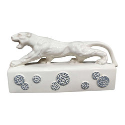 White Ceramic "Sportsman Panther" TV Lamp signed Howard Kron, 1955 - Sculptures