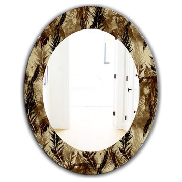 Designart Feathers 15 Bohemian And Eclectic Frameless Oval Or Round Wall Mirror,