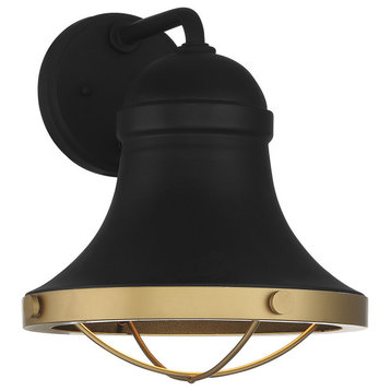 Belmont 1-Light Textured Black With Warm Brass Accents Wall Lantern