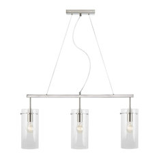 Effimero 3-Light Hanging Island Light Pendant With Clear Glass, Nickel, Large