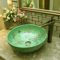 Idyllic green bird art above-counter basin washbasin - Bathroom Sinks