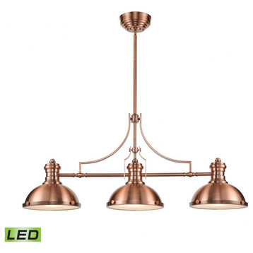 Three Light Island-Antique Copper Finish-Copper Glass Color-LED Lamping Type