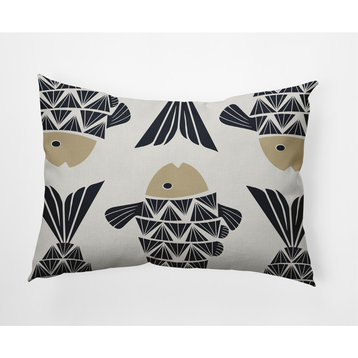 14x20" Big Fish Nautical Decorative Indoor Pillow, Taupe