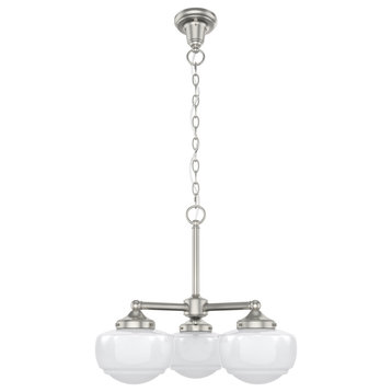 Saddle Creek Brushed Nickel, Cased White Glass 3 Light Convertible Chandelier