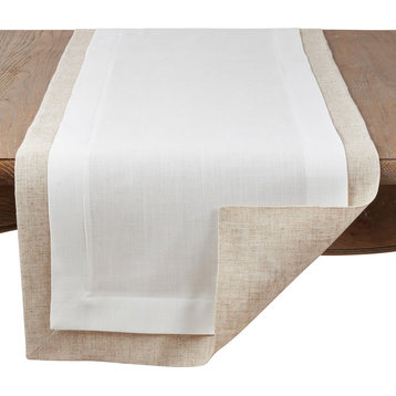 Moldura Collection Double Layer Linen Blend 18"x72" Table Runner, Ivory
