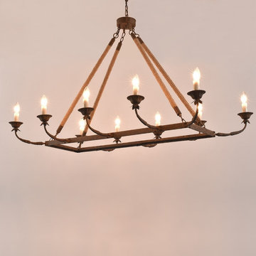 $309.99 Bever Vintage 10-Light Rectangular Chandelier 48" Linear Chandelier Hemp