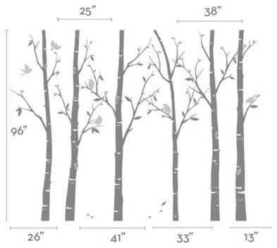 Thin Birch Tree Wall Decals, Color Scheme A, Large 108"