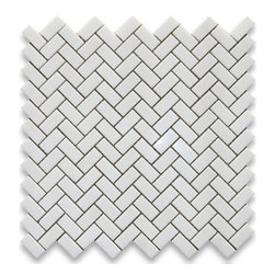 Stone Center Corp - Thassos White Marble 5/8x1-1/4 Herringbone Mosaic Tile Polished, 1 sheet - Mosaic Tile