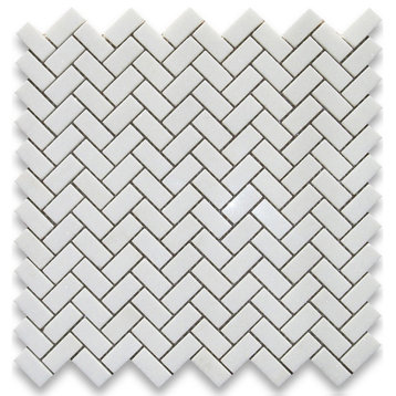 Thassos White Marble 5/8x1-1/4 Herringbone Mosaic Tile Polished, 1 sheet