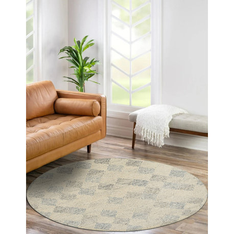 Hand-Tufted Wool Multi Transitional Geometric Modern Tufted Rug, Multy, 6'x6'