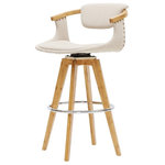 New Pacific Direct - Darwin Fabric Bamboo Bar/ Counter Stool, Stokes Linen, Counter Stool - Darwin 360-degree-swivel counter stool with bamboo legs is a first-rate example of how classic forms evolve to become modern-day favorites. In the tradition of iconic Mid-Century Modern design, this open, airy chair’s shell is made from bent wood; it's upholstered in a versatile and on-trend fabric called Stokes Linen; Stokes Gray. Bronze nailheads are placed by hand to enhance the chair's curves. Some assembly required.