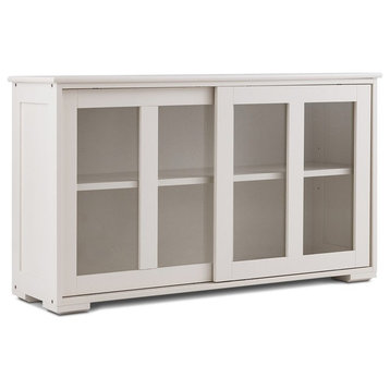 Modern Sideboard Buffet Cupboard Storage Cabinet With Sliding Door, White
