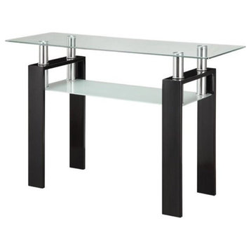 Bowery Hill Modern Metal Console Table with Glass Top in Black
