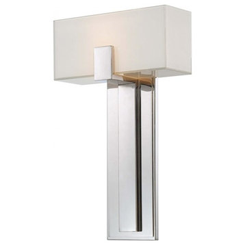 1 Light Wall Sconce in Polished Nickel with Mitered/White Inside glass