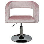 Impressions Vanity Company - Ronni Modern Vanity Chair, Pink Crushed Velvet - Impressions Vanity Ronni's modern vanity chair for the makeup room features a chic design that will bring charm and comfort to any glam room. The bedroom chair will amaze you with its cushioned seat, backrest, and armrest. Our pneumatic makeup chair for the desk has a 360-degree seat swivel and adjustable height. The cute office chair without wheels has a strong, polished flat base. This velvet comfy desk chair is made with premium quality materials. This makeup vanity chair can be used for different purposes. Enjoy sitting in style with the Ronni Modern living room chairs. A pneumatic chair with a lever to adjust the height is just a simple lifting. It will not only relieve your whole day's fatigue after work but also bring you a long-lasting comfortable feeling. This accent chair has a 360-degree swivel seat for easy turning at any angle and brings your necessary needs. It can be easily assembled, smoothly up and down, depending on your mood. Elevate your house with this beautiful comfy desk chair