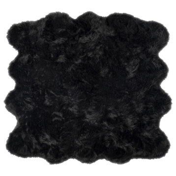 6' X 6' Black Faux Fur Washable Non Skid Area Rug