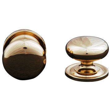 RK International, Large Solid Plain Knob with Backplate, Polished Brass
