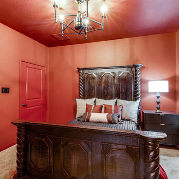 Bold Southwestern Bedroom with Carved Wood Bed