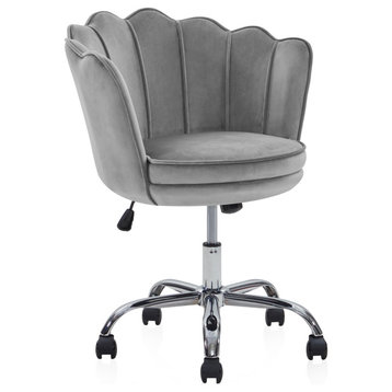 Kaylee Office Chair Upholstered Velvet Seashell Swivel Desk Chair, Gray