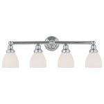 Livex Lighting - Livex Lighting 1024-05 Classic - Four Light Bath Bar - Shade Included: YesClassic Four Light B Chrome Satin Opal Wh *UL Approved: YES Energy Star Qualified: n/a ADA Certified: n/a  *Number of Lights: Lamp: 4-*Wattage:100w Medium Base bulb(s) *Bulb Included:No *Bulb Type:Medium Base *Finish Type:Chrome