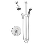 Symmons - Shower Faucet Wall Trim Kit, 1-Single Handle, Hand Spray, Polished Chrome - The Dia Single Handle Wall Mounted Shower Faucet Trim Kit with Hand Spray boasts a modern sophistication to complement contemporary bathroom designs. Plated in a scratch resistant finish over solid metal, this shower trim has the durability to add contemporary styling to your bathroom for a lifetime. With an ADA compliant single lever handle design, the solid brass valve cover plate features hot and cold indicators to ensure custom water temperature setting with ease of use for everyone. At an eco friendly low flow rate of 1.5 gallons per minute, the single mode showerhead and hand spray conserve water without sacrificing performance, saving you money on your water bill. This model includes everything you need for quick installation. This shower trim kit includes a showerhead, shower arm, escutcheon, hand spray with 60 inch flexible hose, a slide bar for the hand spray, shower lever handle, and integral volume control handle to adjust the shower water volume. You'll easily be able to update your bathroom without having to replace your valve. With features that are crafted to last and a style that is designed to please, the Symmons Dia Single Handle Wall Mounted Shower and Hand Spray Trim Kit is a seamless addition to your bathroom and is backed by our limited lifetime warranty.