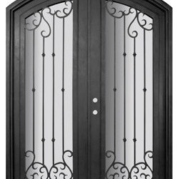 Valencia 72x96 Arch Top Forged Iron Double Door 14 Gauge Steel - Front Doors