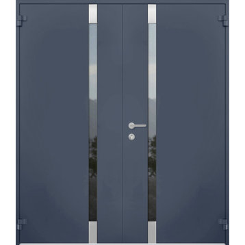 Exterior Entry Steel Double Doors /Cynex 6777 Grey /72x80 Right Outswing