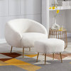 Modern Ottoman Style Comfy Teddy Short Plush Particle Velvet Armchair, White