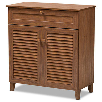 Coolidge Walnuted 4-Shelf Wood Shoe Storage Cabinet With Drawer