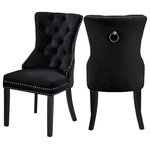Meridian Furniture - Nikki Velvet Dining Chairs, Set of 2, Black - Dine in luxurious style with the Nikki black velvet dining chair. Featuring a curved high back, plush cushioned seat and deep tufted black velvet upholstery studded with chrome nailheads, this dining chair is sure to take your dining experience to a whole new level. Espresso wood legs provide sturdy support and complement the stunning black upholstery for a sleek, contemporary design.