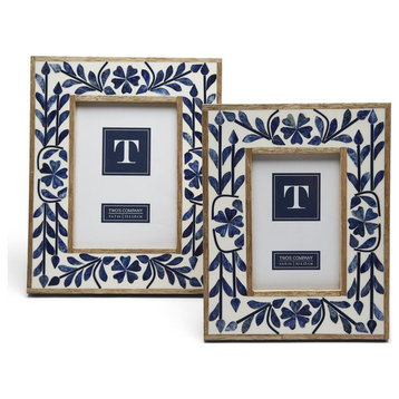 Two's Company Blue Belle Bone Inlay Photo Frames, Set of 2