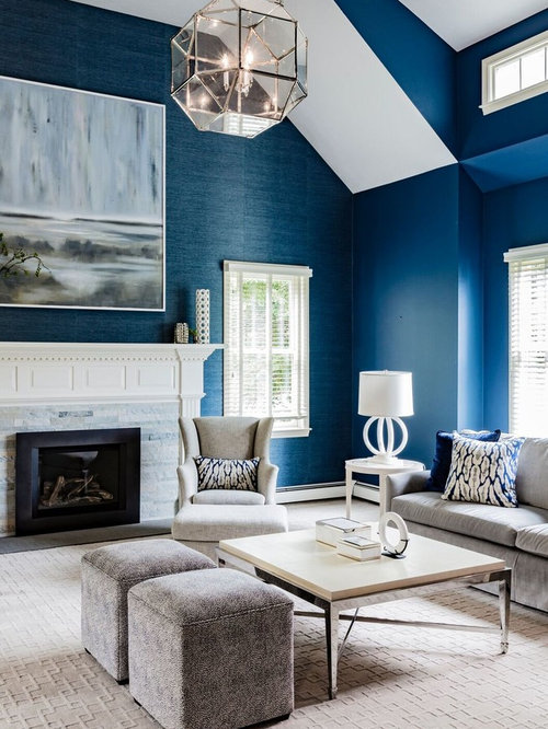 Living Room Design Ideas, Remodels & Photos with Blue Walls | Houzz
